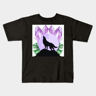 Crystal Ball Wolf with Plants Kids T-Shirt